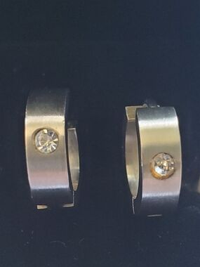 Titanium Hoop Earrings with Clear Crystal Accent